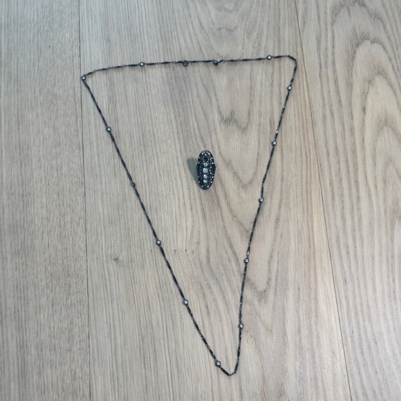 House of Harlow 1960 Jewelry - House of Harlow 1960 Black / Gunmetal Long Necklace with matching ring